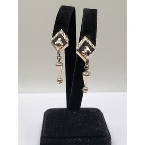 Vintage Art Deco Style Screw Back Earrings Geometric Drop Silver Tone